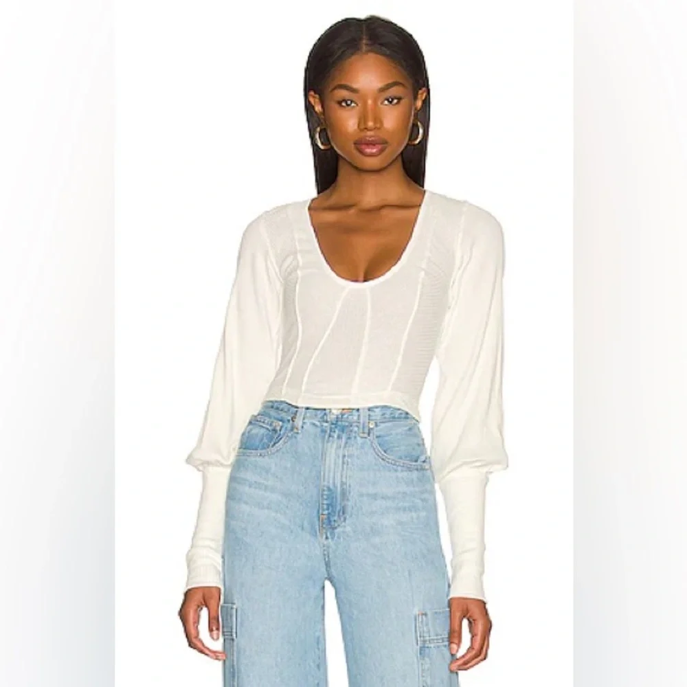 Free People White Ribbed Women's Top